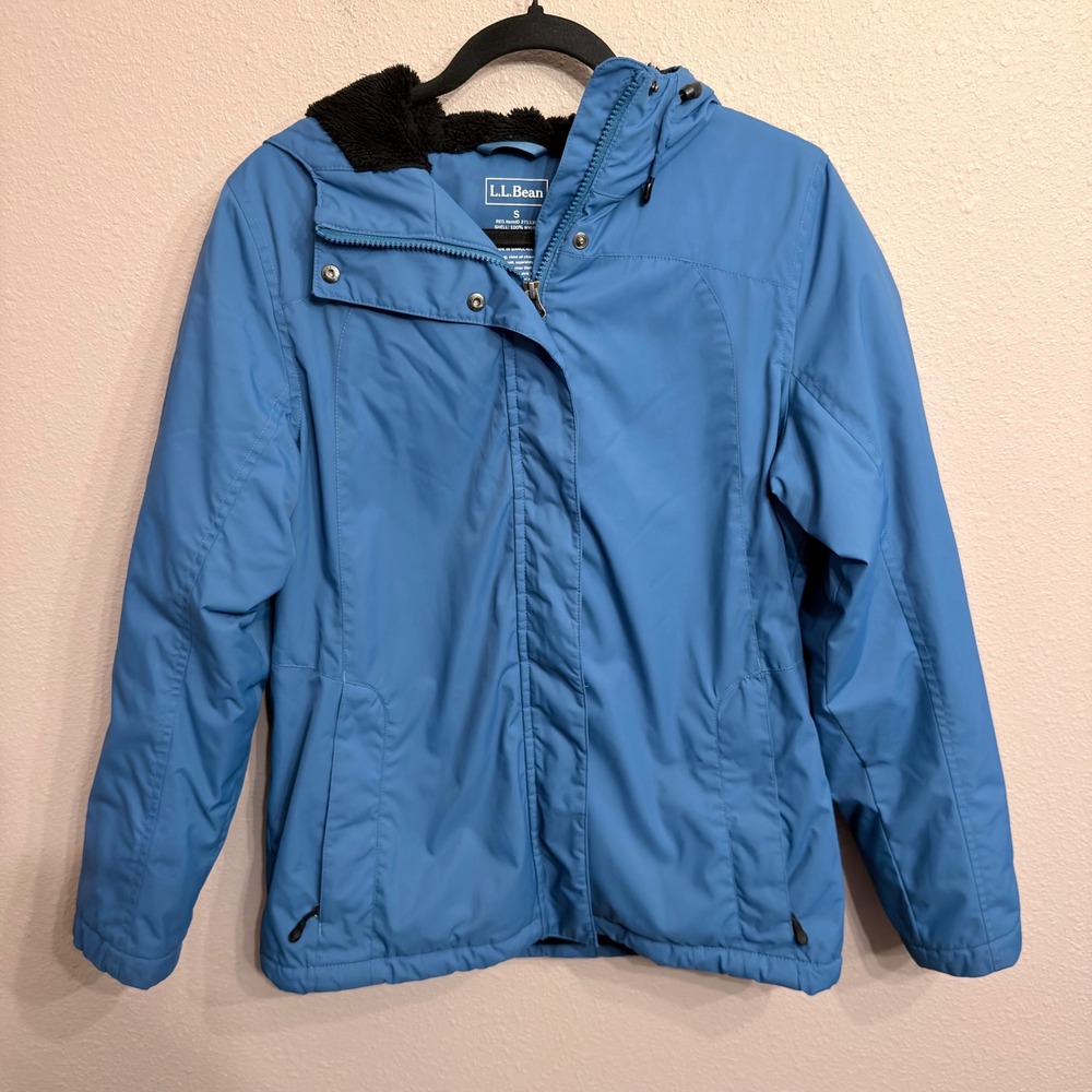 LL Bean Winter Warmer Jacket Womens Small Fleece Lined Hooded Full Zip 271136